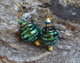 Dichronic Glass and Swarovski Crystal Earrings