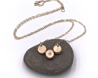14kt Gold Button Triplet with Diamond, Birthstone Necklace, Anniversary Necklace, April Birthstone, Gold and Diamond Necklace, Diamond