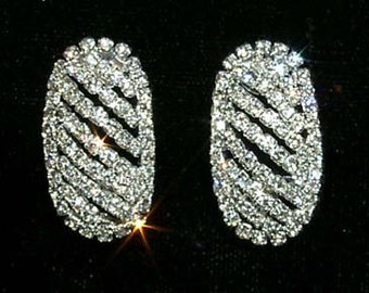 Convex Oval with Diagonal Lines Earrings #12589