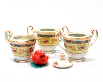 ANTIQUE: 1947 - Noritake Sugar and Creamer Set - Floral Pattern Creamer - Table Decor