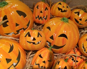 Ceramic Halloween Pumpkin Lantern (large)