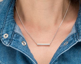 Sterling Silver Bar Necklace - Sterling Silver Straight Tube Necklace - Silver Bar Jewelry Jewellery - Silver Straight Bar Necklace - A52