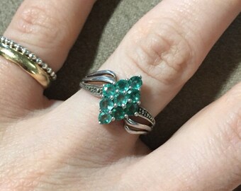 Vintage Sterling silver Emerald Cluster ring size 7