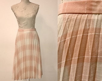 1980s Vintage Plaid Accordion Pleated Skirt, Pink Plaid Accordion Pleats Skirt, Rose White Tartan Plaid Skirt Pleated Checkered Midi Skirt