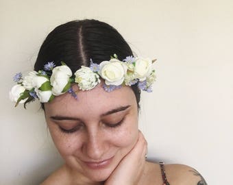 Handmade Artificial Rustic Flower Crown/ Floral Headpiece/ Floral Head band/ Floral Headband/ Flowers/ Hair Accessory/ Wreath: Miley