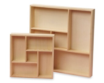 NATURAL PINE WOOD 5-Section Wood Tray Measures 10" x 10" | Unfinished - Box Only | Used With "O Tannenbaum" Design