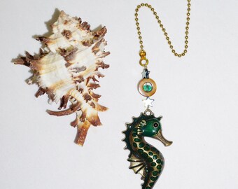 Green Seahorse, Ceiling Fan Pull, Beach Fan Pull, Under the Sea, Seahorse Fan Pull, Seahorse LIght Pull, Beach Decor
