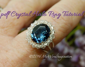Crystal Halo Ring Tutorial, Wire Wrapping Ring Tutorial, PDF Ring pattern, How to Make a Crystal Halo Ring, Step by Step Instructions,