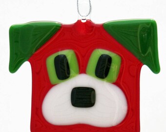 Glassworks Northwest - Dog Christmas - Fused Glass Ornament
