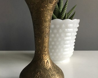 Lovely vintage brass vase with floral design, made in India