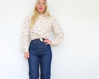 1970s Autumn Floral Blouse // Size Extra Small to Small