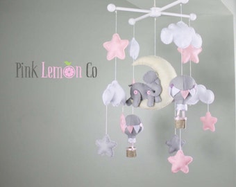 Sale- elephant mobile nursery decor mobile baby mobile bebe baby gift baby shower gift felt mobile hot air balloon nursery mobile elephant n