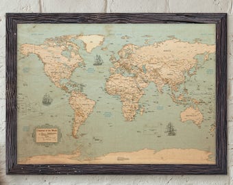 World Map - Rustic Style | Uncustomized | Old Style Wall Map | Map Decor