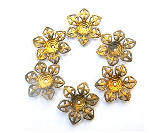 6 VINTAGE flower cap beads, metal lace design 27mm, you can change the gesture of the petals