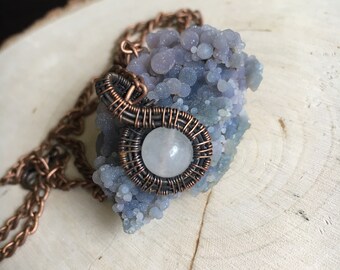 Quartz Mini Pendant Wire Wrapped in Oxidized Copper