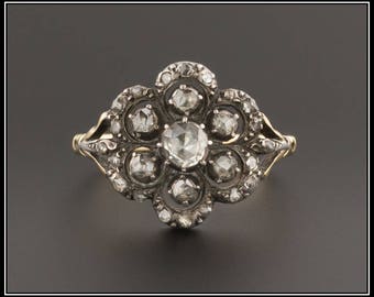 Antique Diamond Ring | Antique Diamond Flower Ring | Antique Diamond Ring | 14k Gold Ring | Rose Cut Diamond Ring |