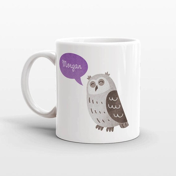Custom Name Mug, Owl Mug, Personalized Mug, Unique Coffee Mug, Office Mug, Best Friend Gift, Birthday Gift, Cute Animal Lover Gift
