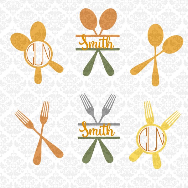 Download Kitchen Utensils Fork Spoon Whisk Chef Monogram Split SVG