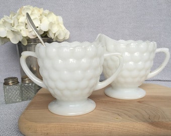 Milk Glass Bubble Pattern Creamer and Sugar Set, Item No. 1406