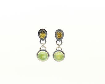Prehnite Earrings, Stud Earrings, Gemstone Earrings, Teardrop Earrings, Dangle Earrings, Sterling Silver, Gold Earrings, Flower Earrings