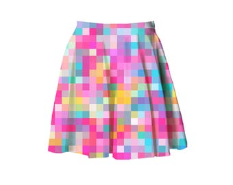 candy pixel skater skirt XS - 3XL | kawaii gamer nerd plus size pastel fairy kei decora harajuku j fashion aesthetic plus size 2XL XL