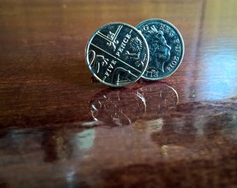 5 Pence Piece Cash Cufflinks! Handmade and Unique!