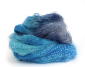 Ocean Blue lace yarn, hand dyed kid mohair silk yarn, Perran Yarns knitting crochet wool, snorkel blue variegated yarn skein, uk seller