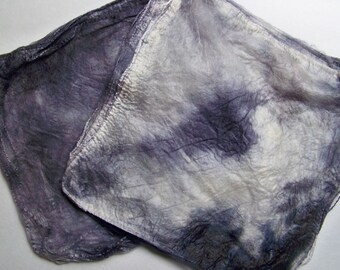 Hand Dyed Silk Fiber Mawata Silk Hankies for Spinning or Knitting -- Antique Silver (10grams)