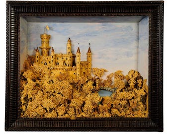 antique impressive cork carving with castle scene ca. 1880