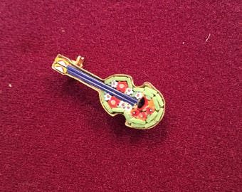 Micro mosaic guitar shaped pin Italy