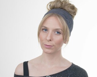 Charcoal Grey Lace Headband, Wide Lace stretchy Headband Hairband, Rustic Wedding, Elastic Headband, Womens Headband
