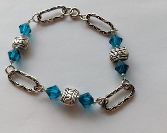 Blue and Silver Chain and Link Bracelet