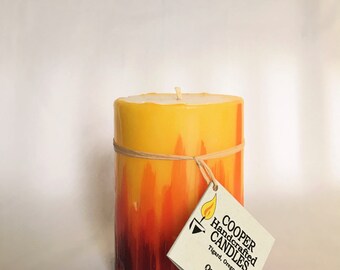 4" Tall Quince Scented Round Pillar Candle - Red, Orange, Yellow - Ombre