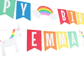 Unicorn Rainbow Birthday Banner - Rainbow Birthday Banner - Unicorn Birthday Banner - Rainbow Name Banner - Unicorn Name Banner