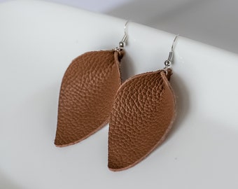 Brown Pinched Leather Earrings