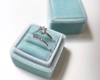 Handmade Velvet Double Ring Box (Small) - Erin Blue