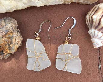 Wire wrapped beach glass earrings
