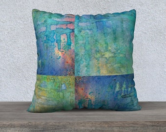 Blue Abstract Watercolor Square Pillow Case 22x22