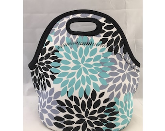 C.C. Neoprene Insulated Lunch Bag | Kids Lunch Bag | Office Lunch Bag | Lunch Box |Vacation Cooler Bag |Teacher Gift Nurse Gift|Dahlia Black