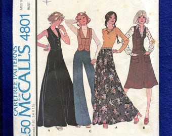 1970's McCall's 4801 Fitted Vest Flared Skirt & Pants Pattern Size 10