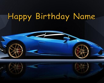 Blue Lamborghini Lambo Car Edible Image Cake Topper Personalized Birthday 1/4 Sheet