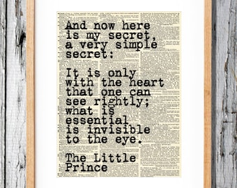 Le Petit Prince Quote - Art Print on Vintage Antique Dictionary Paper - Little Prince