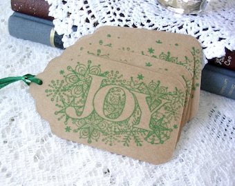 Christmas Gift Tags - Large Christmas Tags - Joy Gift Tags - Set of 6 Double Layer Holiday Tags - Handstamped Tags - Rustic Christmas Tags