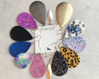 Leather Drop Earrings, Dangle Earrings, Teardrop Earrings, Hypoallergenic Earrings, Lightweight Earrings, Dangley Earrings, leaf Earrings
