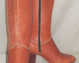 Vintage 1970's Nine/9 West Stacked Heel BOHO Womens Leather Boots 5 1/2B