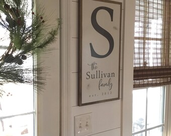 FAMILY INITIAL established sign 1'X2' | distressed rustic wall decor | painted shabby chic wall plaque | farmhouse inspired word art