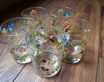 Vintage Floral Lowball Glasses Set of 5