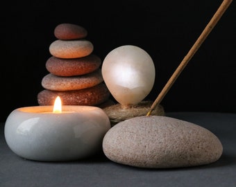Incense Holder - Meditation Altar - Sacred Space - Beach Stone Incense Burner - Coastal Rustic Home Decor