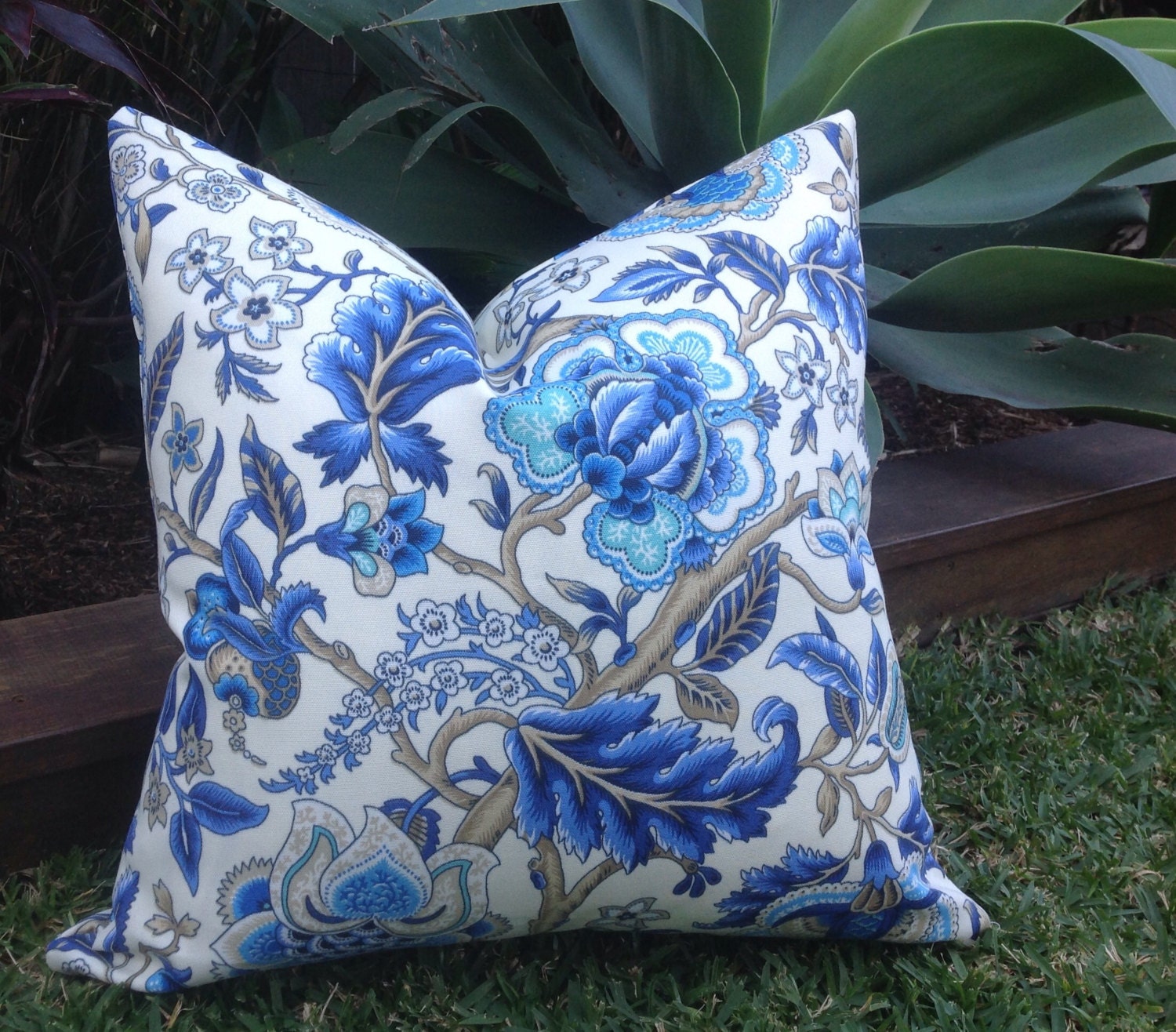 Imperial Azure Blue Outdoor Cushions Floral Outdoor Pillows