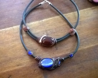 leather glass stonesnecklace